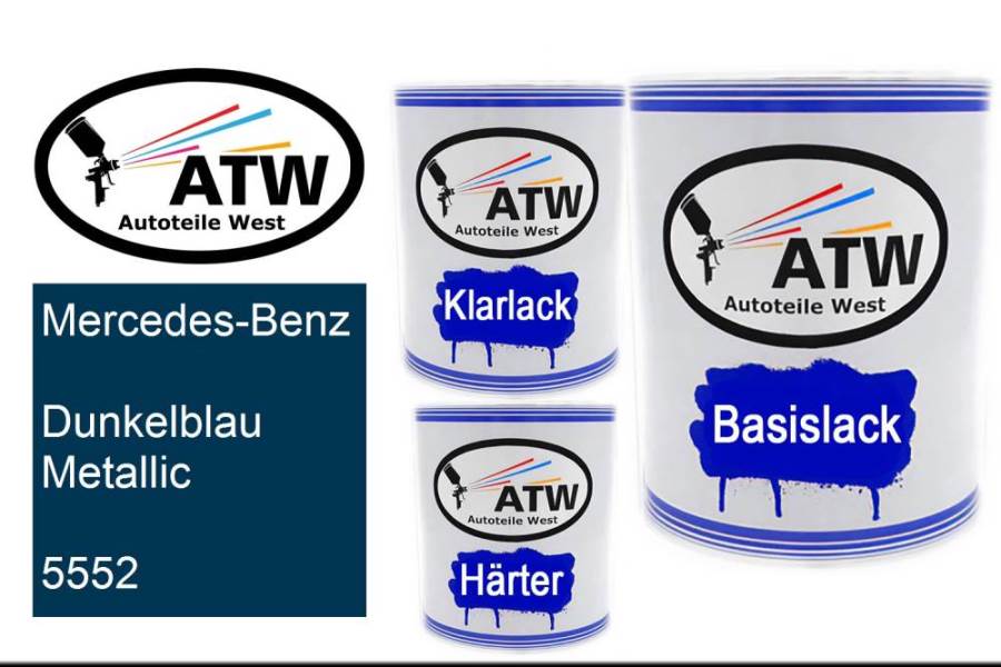 Mercedes-Benz, Dunkelblau Metallic, 5552: 1L Lackdose + 1L Klarlack + 500ml Härter - Set, von ATW Autoteile West.